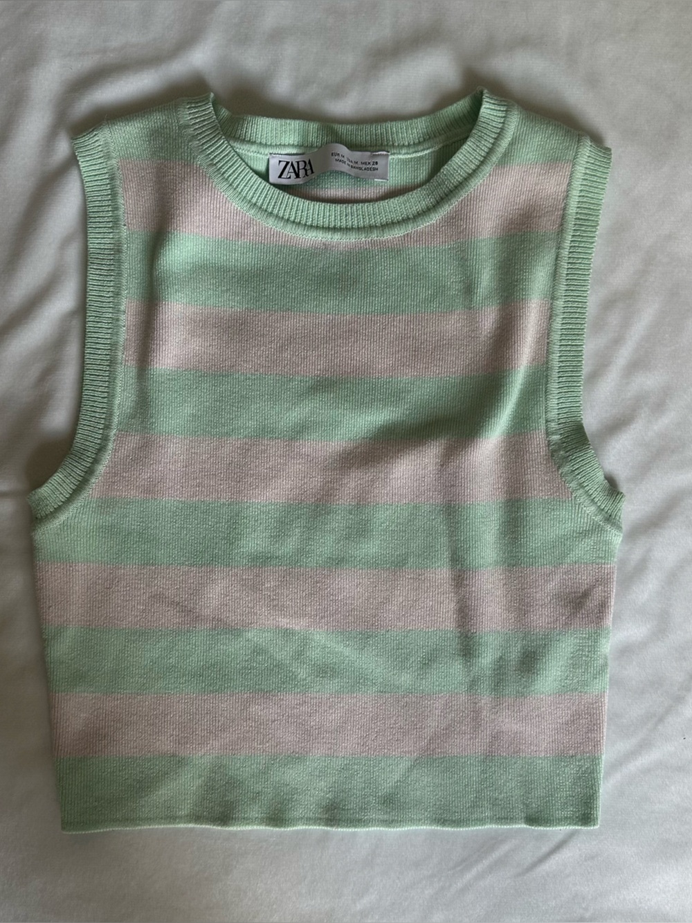 ZARA Green & Pink Striped Knit Tank Crop Top
